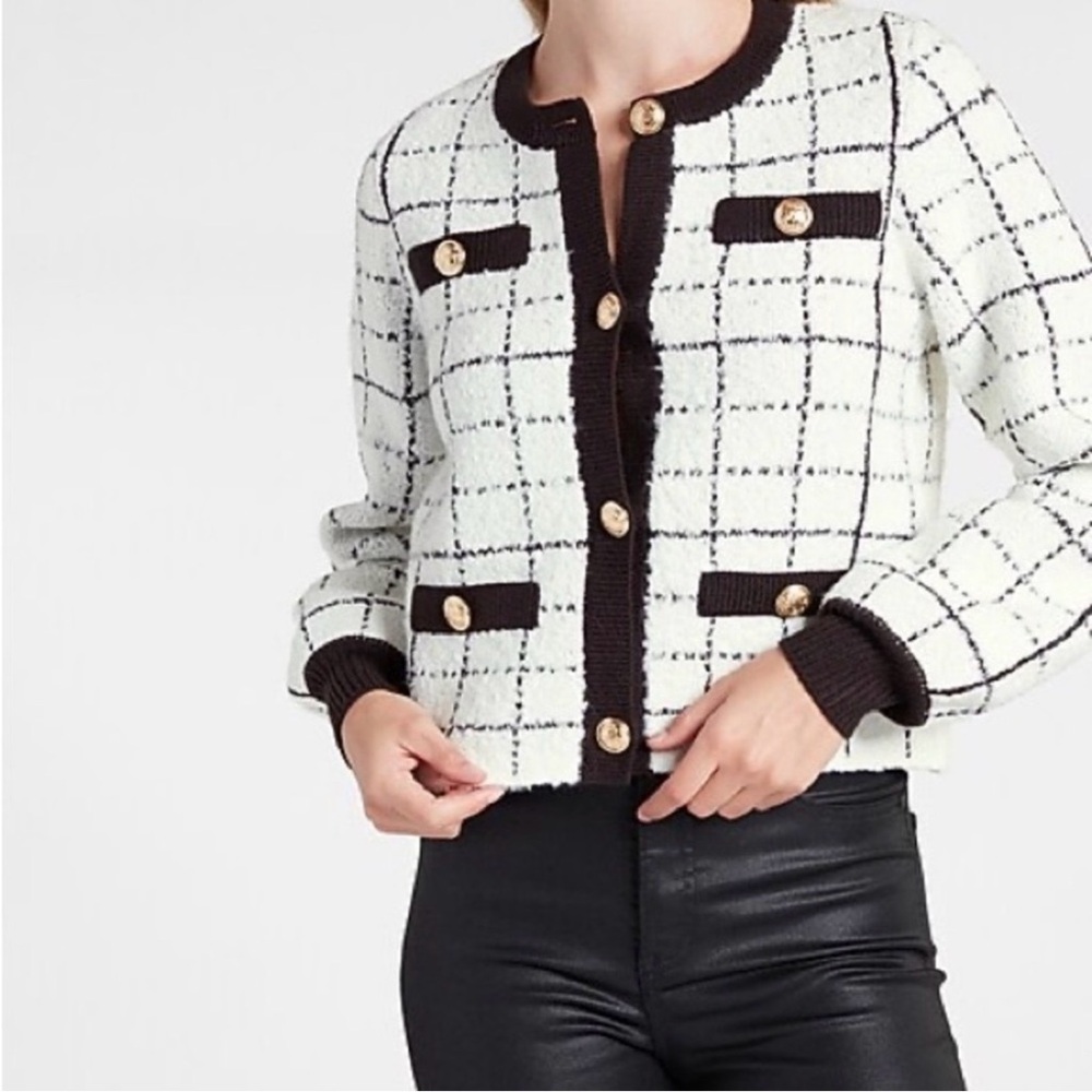 Express Black and White Cardigan Sweater